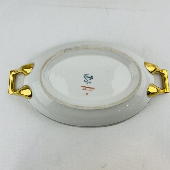 Thomas Bavaria Harvest Oval Covered Vegetable Dish Fruit Blue Scrolls Gold Rim - Picture 10 of 12